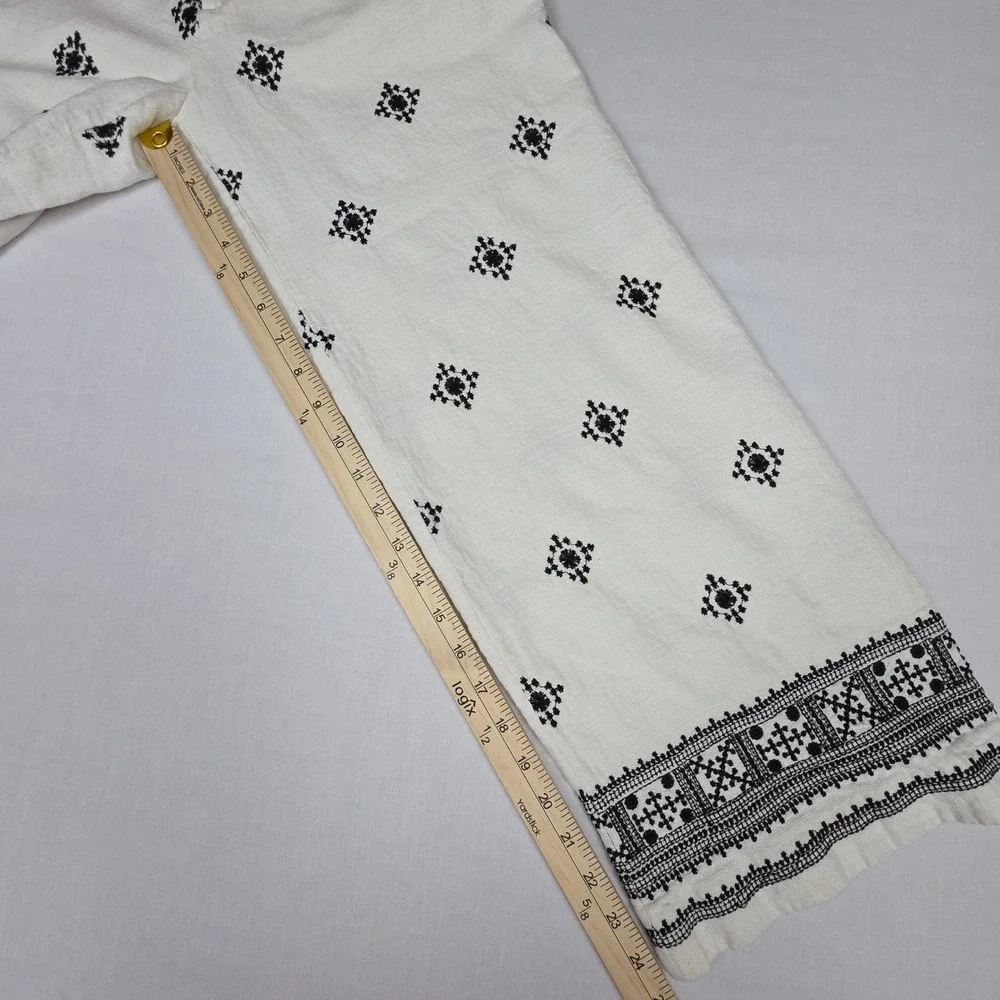 Elie Tahari Linen Blend Wide Leg Pants Womens 4 Embroidered  White Black